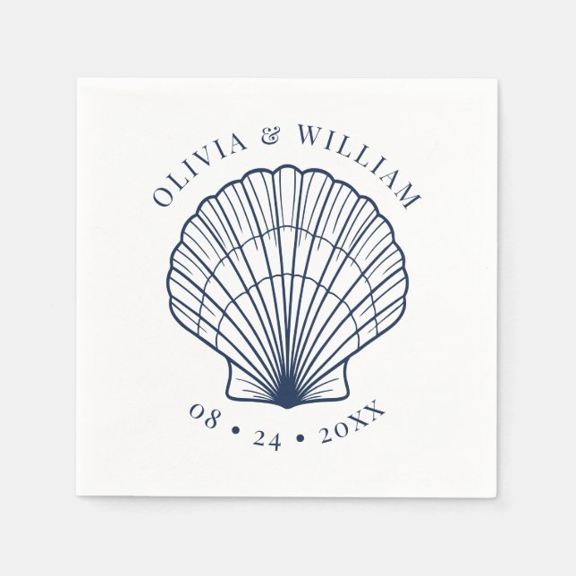 Seashell Beach Wedding Coastal Navy Blue  Napkins (Front)