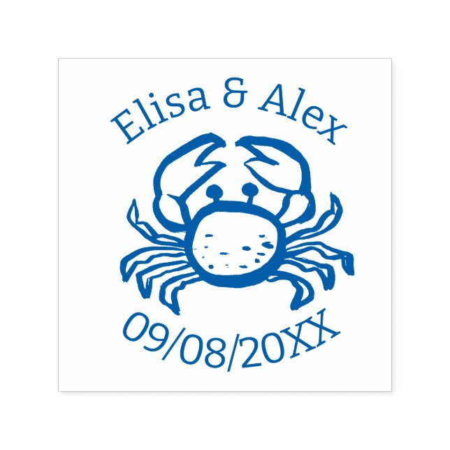 Seashell Beach Wedding Cute CRAB CUSTOM  Self-inking Stamp (Design)