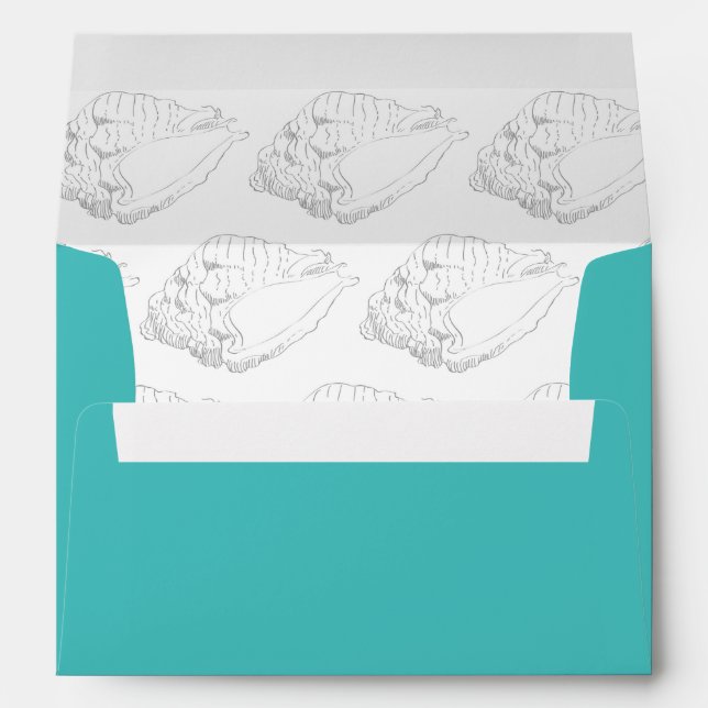 Seashell Beach Wedding Envelope (teal) (Back (Bottom))