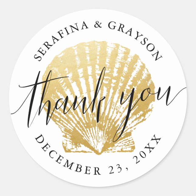 Seashell Beach Wedding Favor Invitation Stickers (Front)