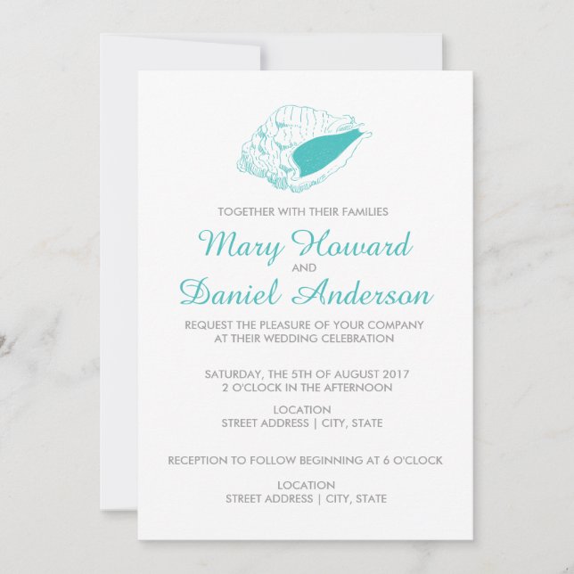 Seashell Beach Wedding Invitation (teal) (Front)