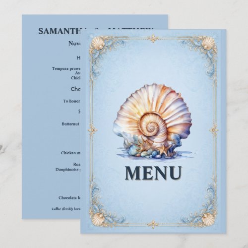 Seashell beach wedding nautical conch shell menu