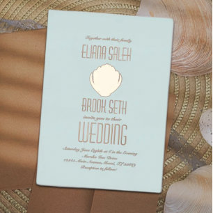 Seashell Beach Wedding Pressed Foil Invitation