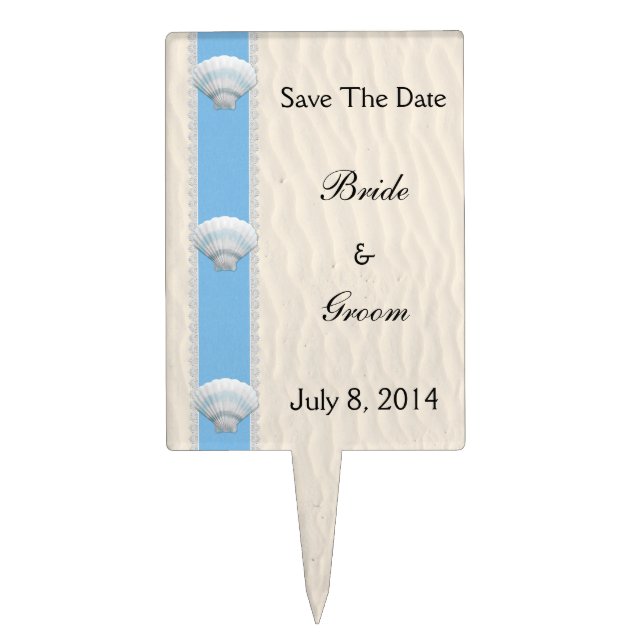 Seashell Beach Wedding Save The Date Cake Topper (Front)