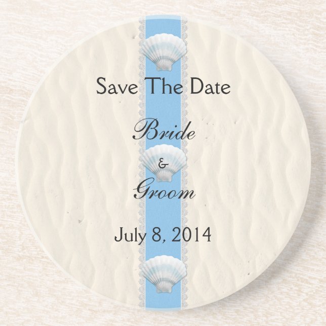 Seashell Beach Wedding Save The Date Coaster (Front)