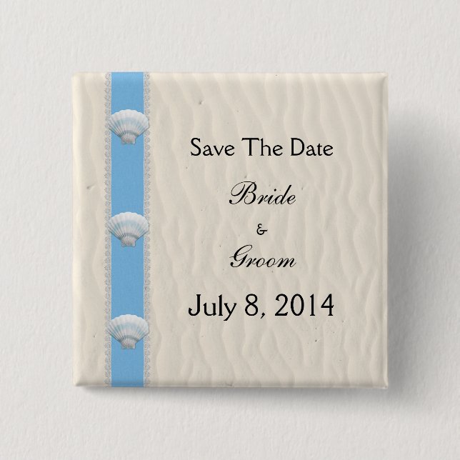 Seashell Beach Wedding Save The Date Pinback Button (Front)