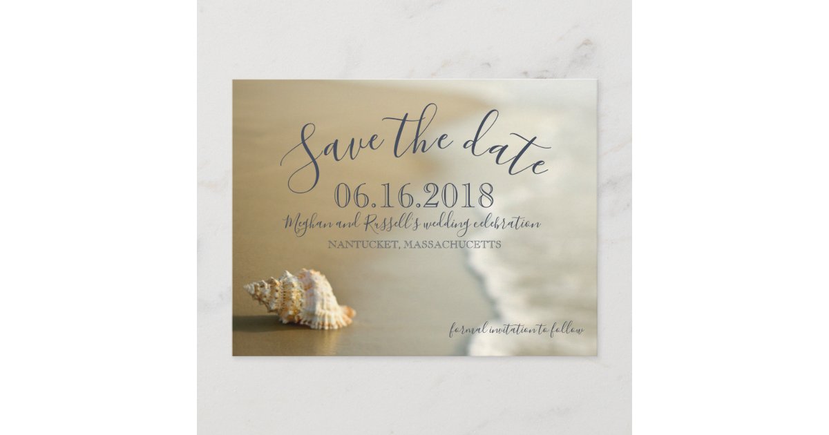 Seashell Beach Wedding Save the Date Postcard | Zazzle