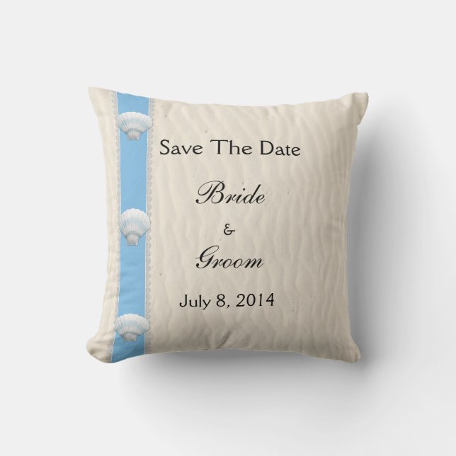 Seashell Beach Wedding Save The Date Throw Pillow (Front)