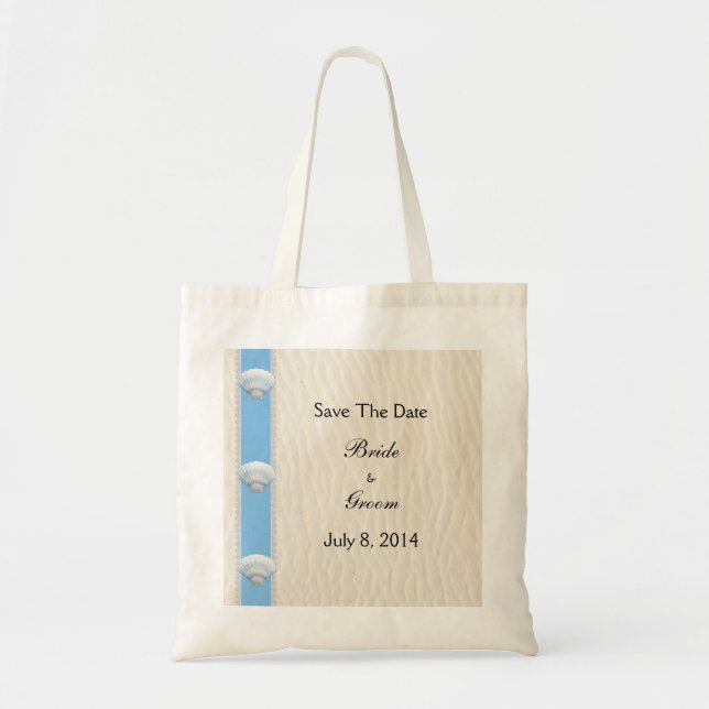 Seashell Beach Wedding Save The Date Tote Bag (Front)