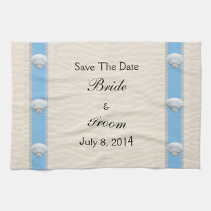 Seashell Beach Wedding Save The Date Towel