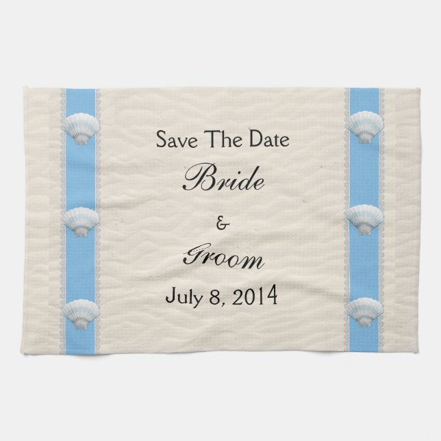 Seashell Beach Wedding Save The Date Towel (Horizontal)