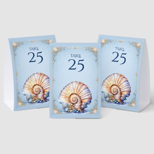 Seashell beach wedding table stand accessories paper table tent
