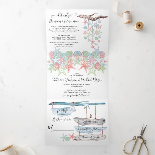 Seashell Beach Wedding Tri_Fold Invitation