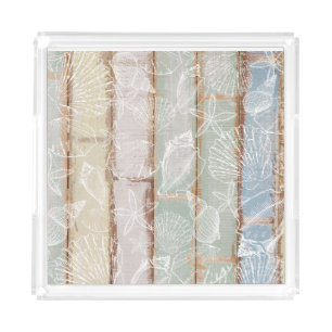 Seashell Beach Wood Coastal Acrylic Tray
