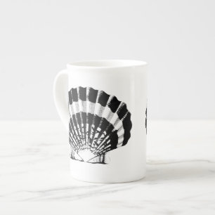 Seashell - black and white bone china mug