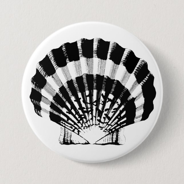 Seashell - black and white pinback button (Front)