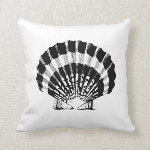 Seashell - black and white throw pillow