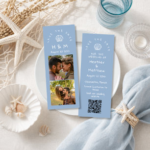Seashell Blue Beach Photo Wedding Save the Date Bookmarks