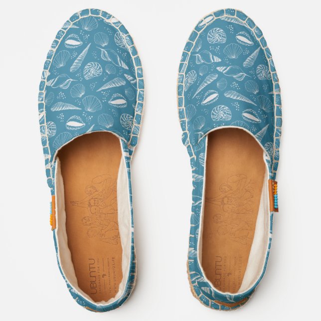 Seashell Blue nautical beach pattern Espadrilles (Front)