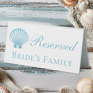 Seashell Blue Nautical Beach Wedding Reserved  Table Tent