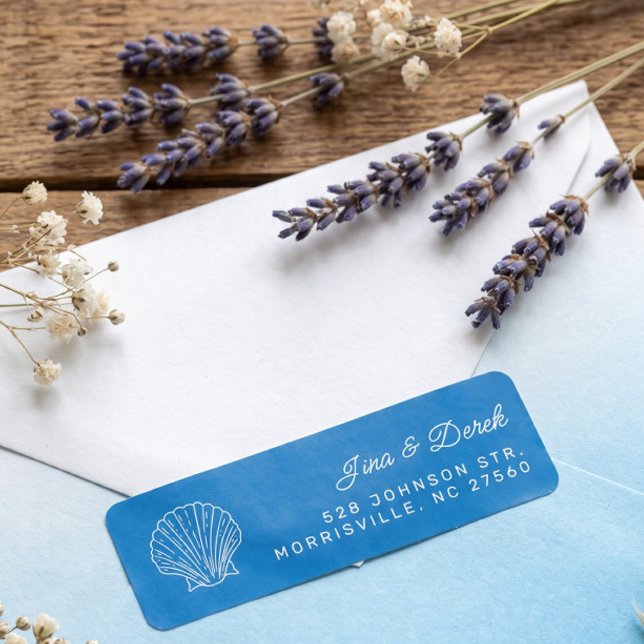 Seashell Blue Wedding Return Address Label (Creator Uploaded)