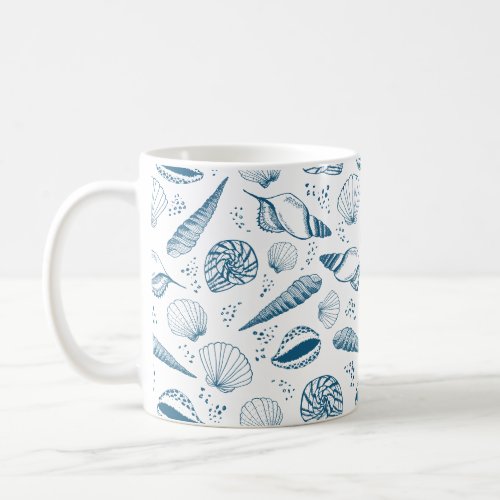 Seashell Blue White beach Coffee Mug