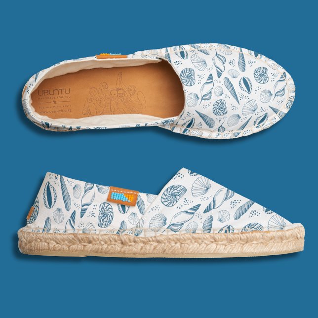 Seashell Blue White beach nautical pattern Espadrilles (Seashell beach ocean crustacean espadrille shoes in bue and white)