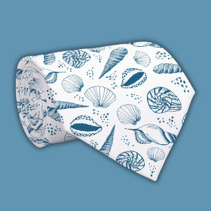 Seashell Blue White beach Neck Tie