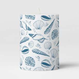 Seashell Blue White beach Pillar Candle