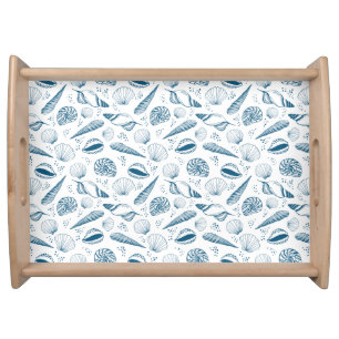Seashell Blue White beach Serving Tray