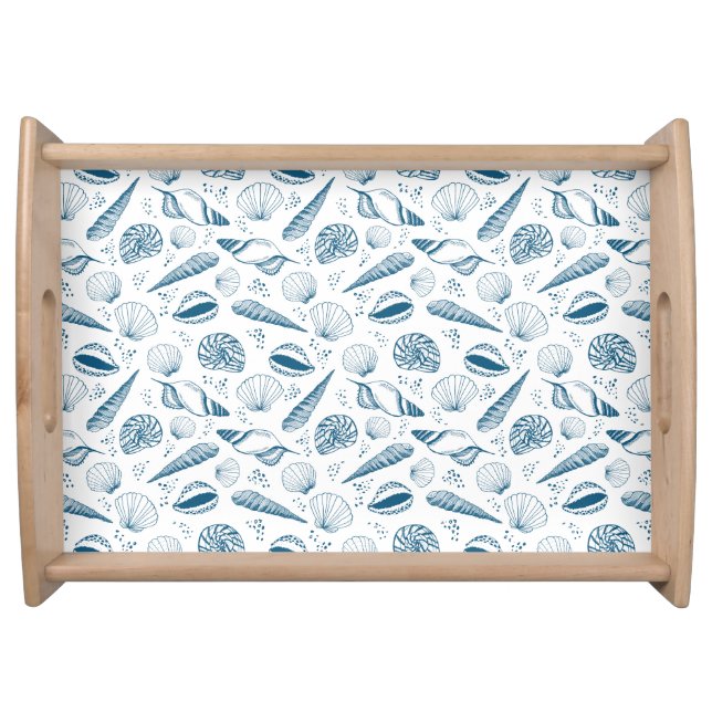 Seashell Blue White beach Serving Tray (Front)