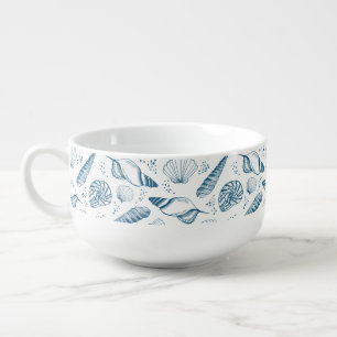 Seashell Blue White beach Soup Mug