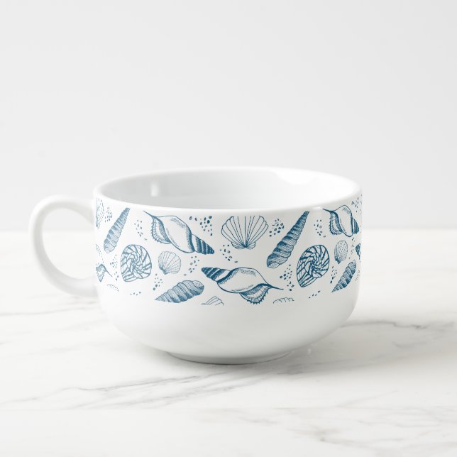Seashell Blue White beach Soup Mug (Right)