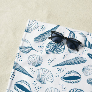 Seashell Blue White beach Towel