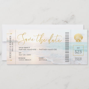 Seashell Boarding Pass Ticket Beach Wedding Save The Date