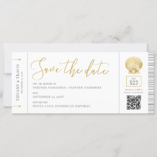 Seashell Boarding Pass Ticket Beach Wedding Save The Date