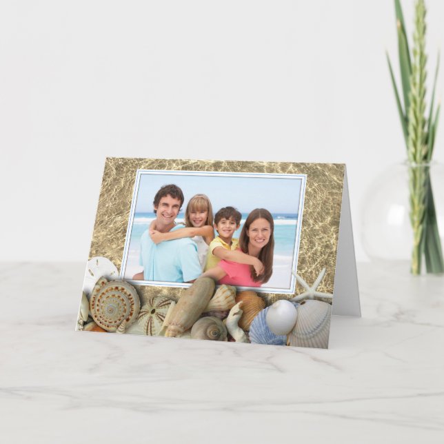 Seashell Border Family Photo Christmas Holiday Card (Front)