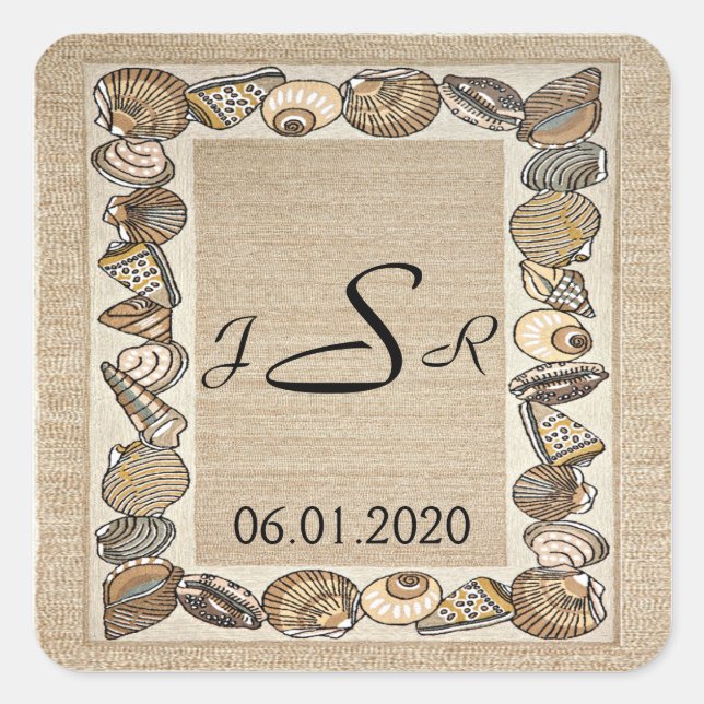 Seashell Border on Brown Weave Monogram Sticker (Front)
