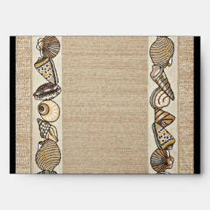 Seashell Border on Brown Weave Wedding Envelope
