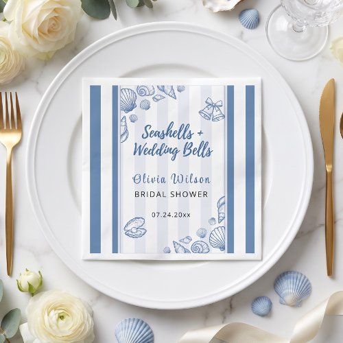 Seashell Bridal Shower Blue Nautical Custom Napkins