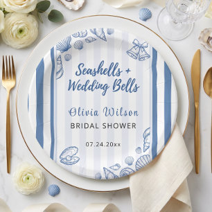 Seashell Bridal Shower Blue Nautical Custom Paper Plates