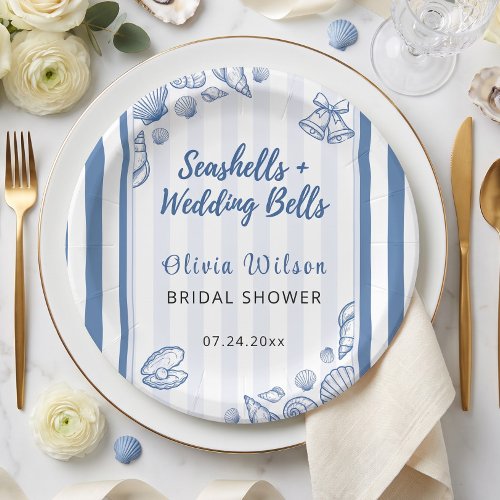 Seashell Bridal Shower Blue Nautical Custom Paper Plates