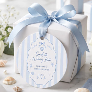 Seashell Bridal Shower Blue Striped Bow Favor Tags