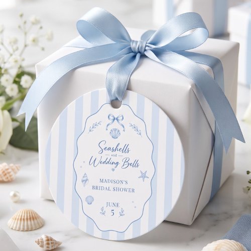 Seashell Bridal Shower Blue Striped Bow Favor Tags