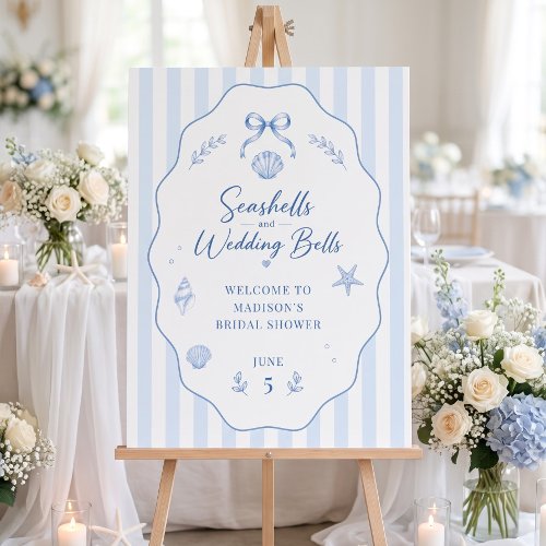 Seashell Bridal Shower Blue Striped Bow Foam Board