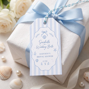 Seashell Bridal Shower Blue Striped Bow Gift Tags