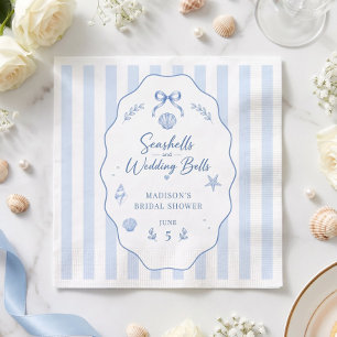 Seashell Bridal Shower Blue Striped Bow Napkins
