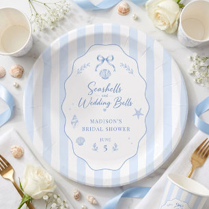 Seashell Bridal Shower Blue Striped Bow Paper Plates