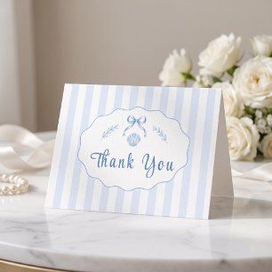 Seashell Bridal Shower Blue Striped Bow Thank You Card
