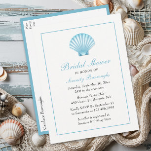 Seashell Bridal Shower Nautical Blue Beach Coastal Invitation Postcard